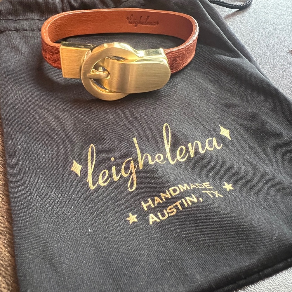 Leighelena Brown Leather Bracelet with Gold Buckle